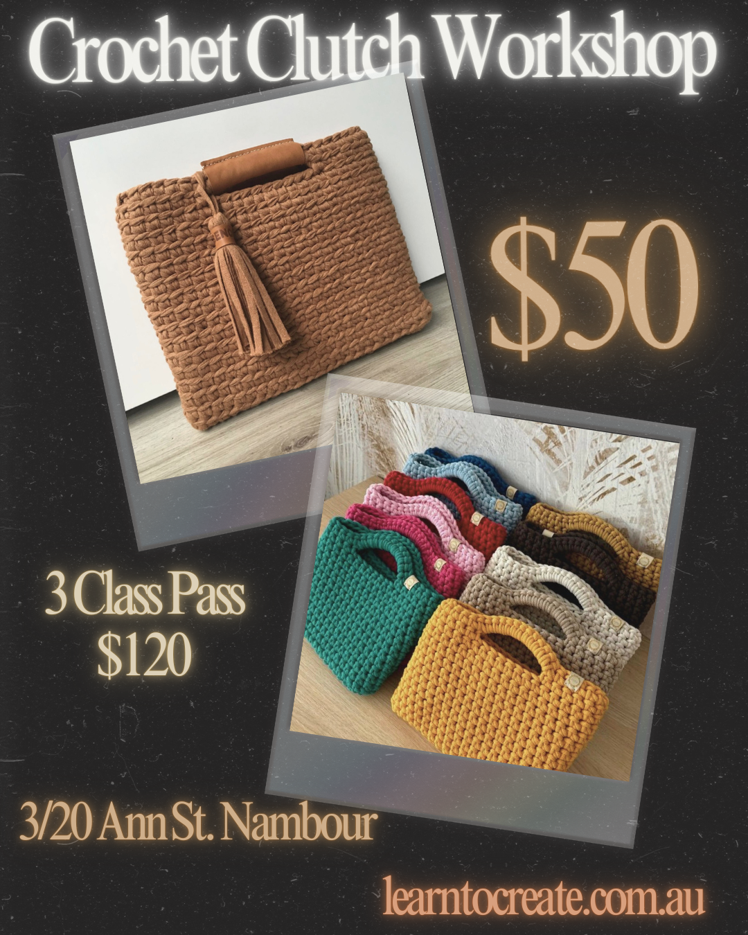 Crochet Clutch w Handle Workshop - Sat. 16th Aug.